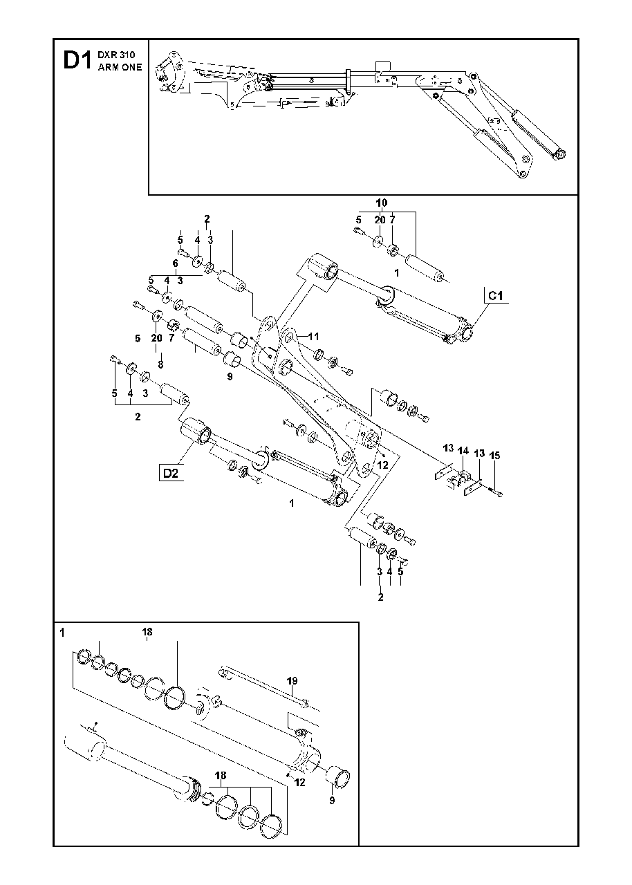 Arm One Diagram and Parts List for DXR310 (44 & Above)(2013-08) Husqvarna Demolition Hammer