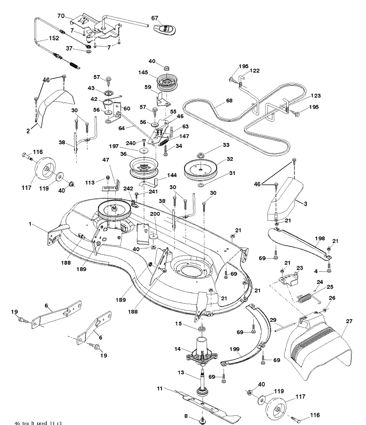 Mower Deck / Cutting Deck Diagram and Parts List for YTH22V46 (96043016100)(2012-09) Husqvarna Lawn Tractor