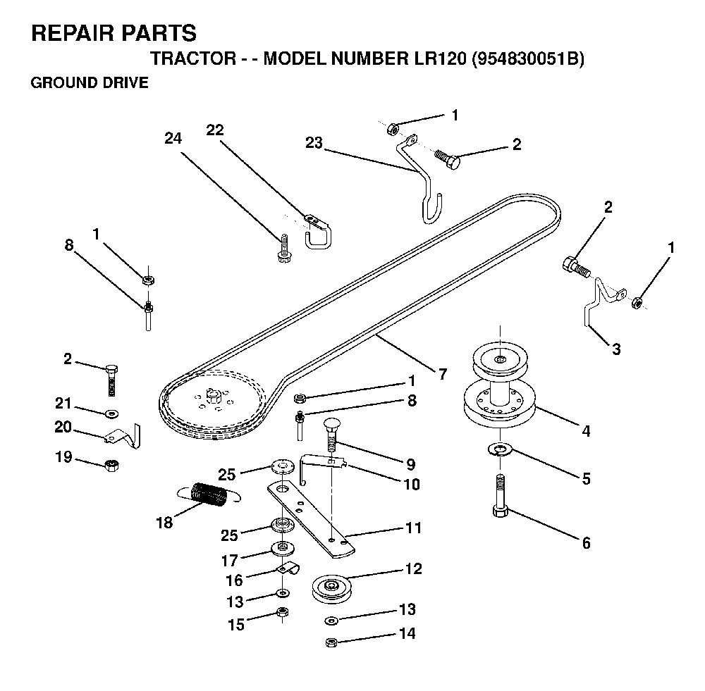 Drive Diagram and Parts List for LR120 (954830051B)(1996-05) Husqvarna Lawn Tractor