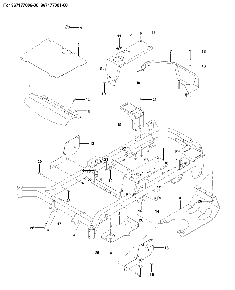 Frame 2 Diagram and Parts List for M-ZT52  Husqvarna Lawn Mower