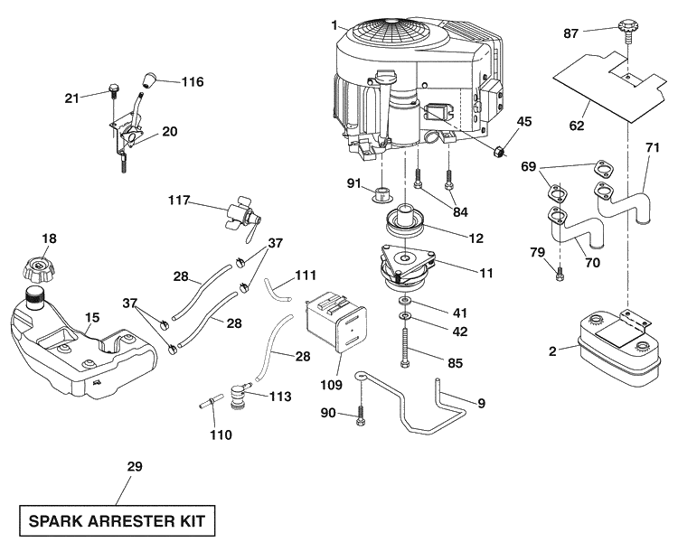 Engine Diagram and Parts List for 2748GLS (96043007800)(2008-12) Husqvarna Lawn Mower