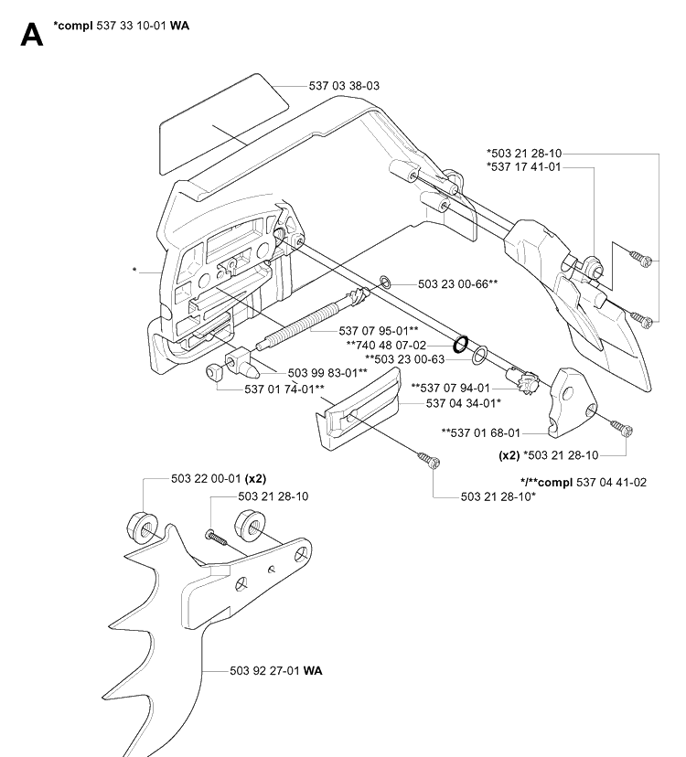Clutch Cover Diagram and Parts List for 575XP 20051400001-20070100000 Husqvarna Chainsaw