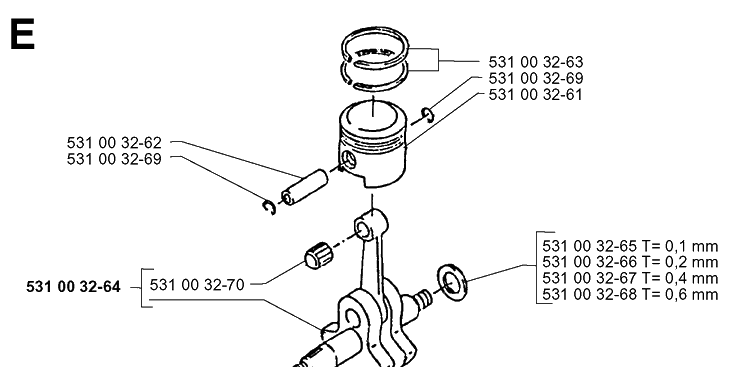 Piston And Crankshaft Diagram and Parts List for 140B 19960900001-19974000000 Husqvarna Leaf Blower / Vacuum