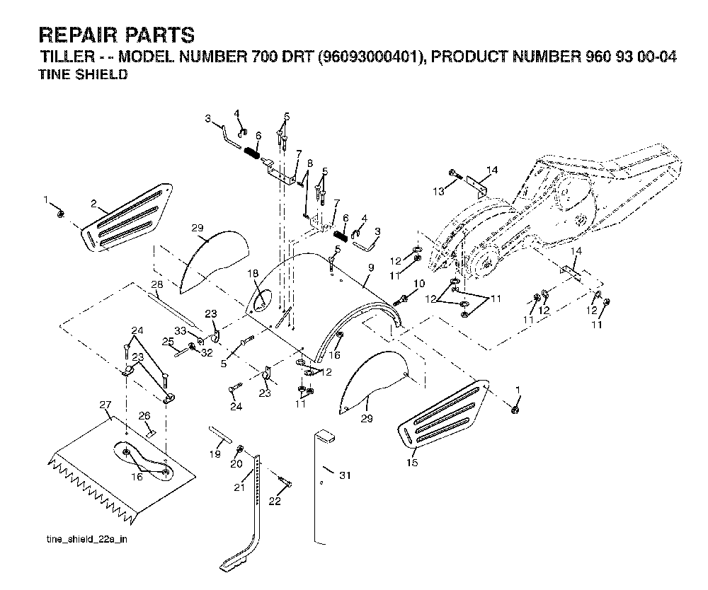 Tine Shield Diagram and Parts List for 700DRT (96093000401)(2006-02) Husqvarna Tiller