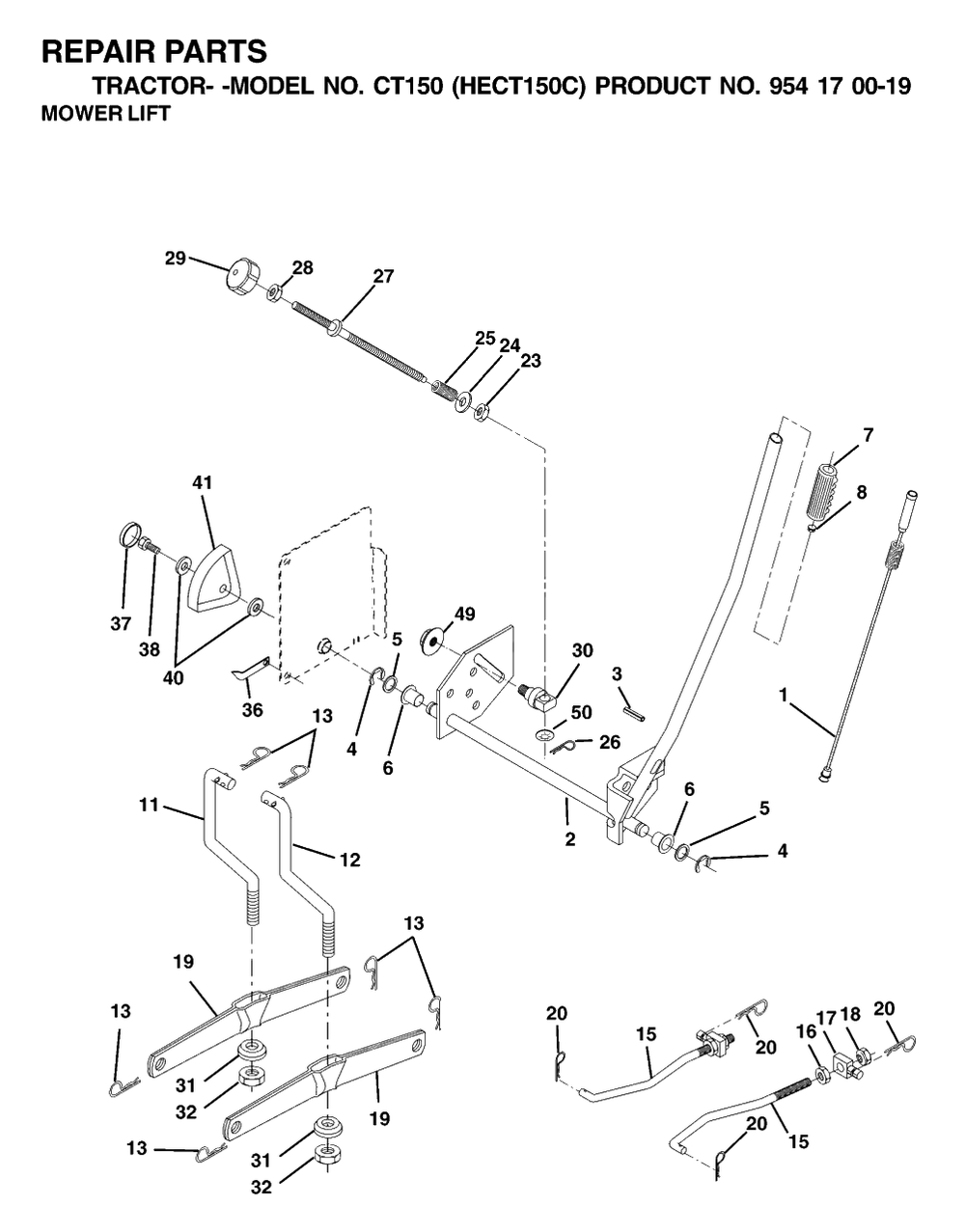 Mower Lift / Deck Lift Diagram and Parts List for CT150 (954170019-C)(2001-01) Husqvarna Lawn Tractor