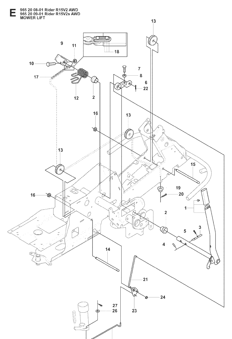 Mower Lift / Deck Lift Diagram and Parts List for RIDER15V2AWD (965200901)(2008-01) Husqvarna Lawn Mower