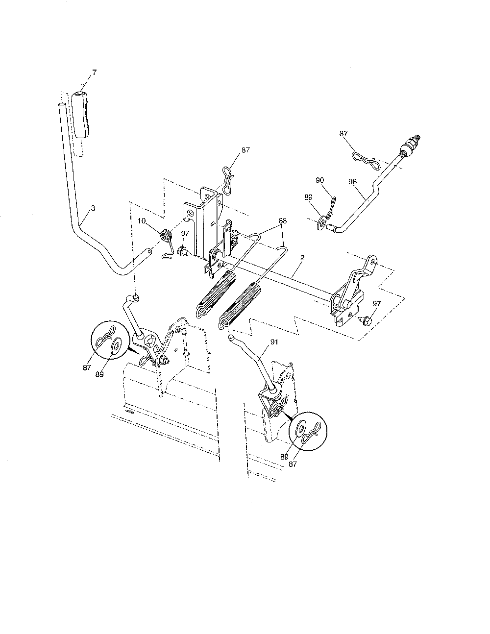 Mower lift Diagram and Parts List for 917279260  Husqvarna Lawn Tractor