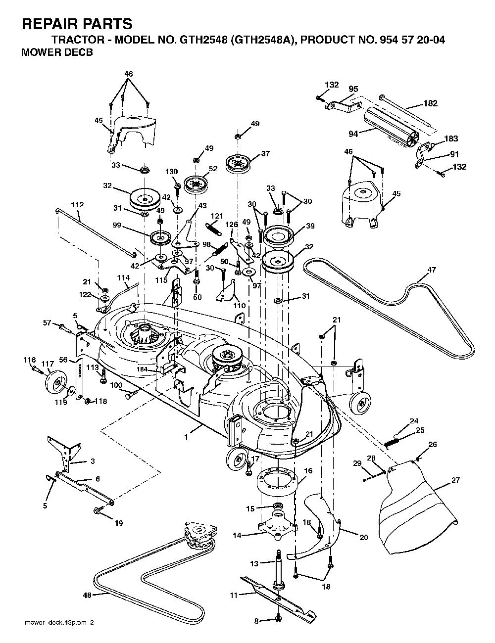 Mower Deck / Cutting Deck Diagram and Parts List for GTH2548A (954572004)(2004-05) Husqvarna Lawn Tractor