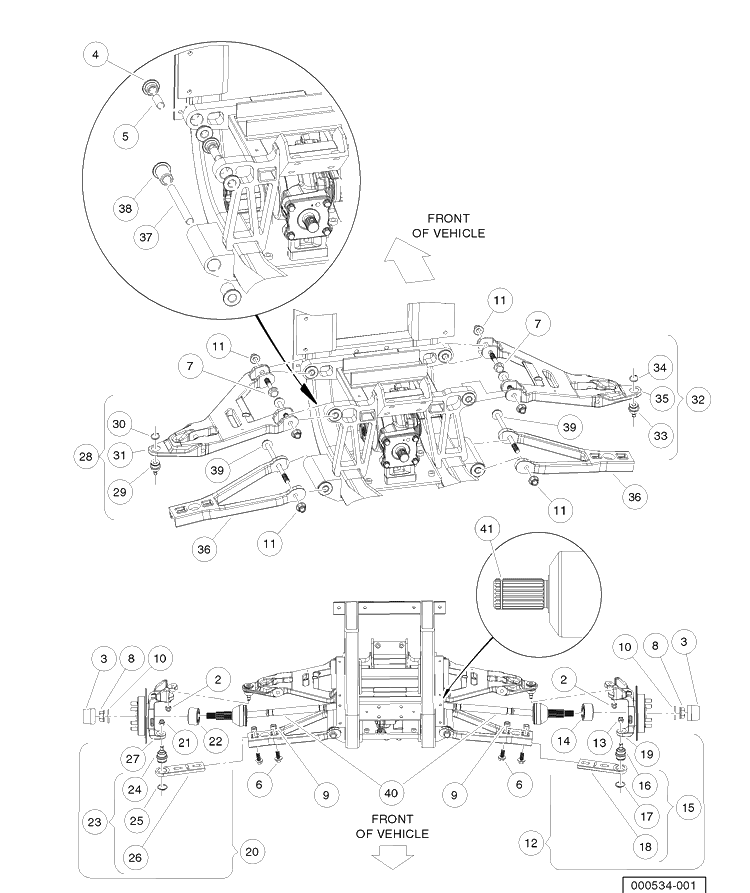 Front Suspension A-Arms Diagram and Parts List for HUV4421DXP 2006-11 Husqvarna Lawn Tractor