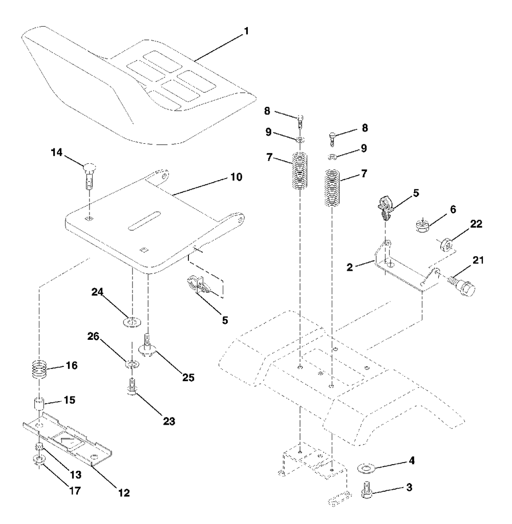 Seat Assembly Diagram and Parts List for LT120 (954140047-B)(1998-01) Husqvarna Lawn Tractor