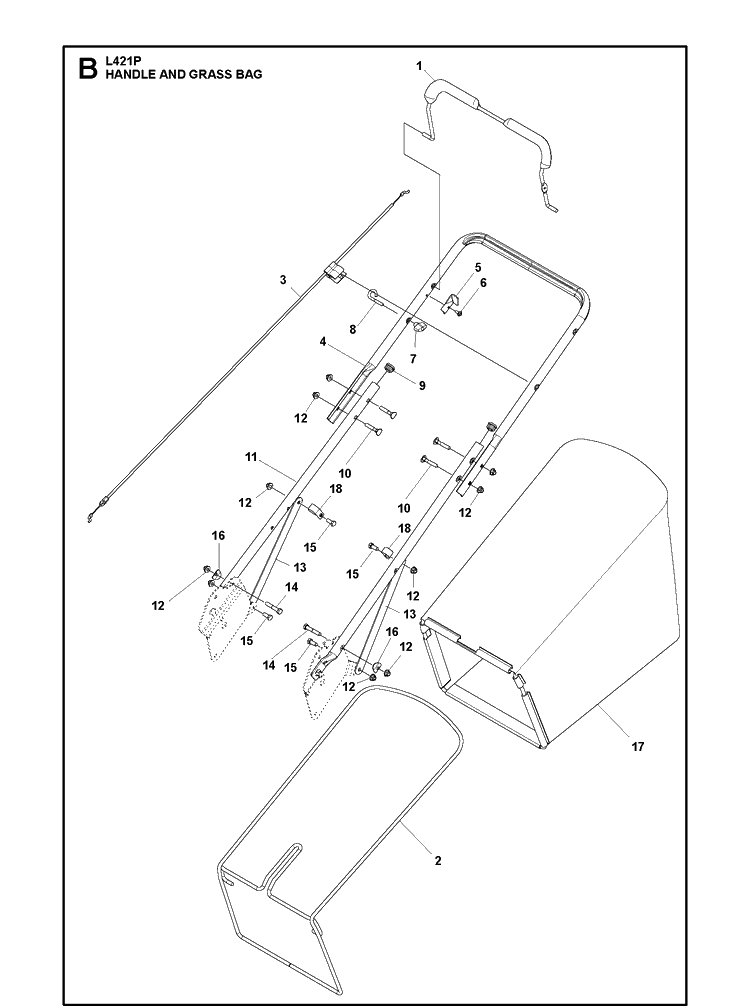 Handle Diagram and Parts List for L421P  Husqvarna Lawn Mower