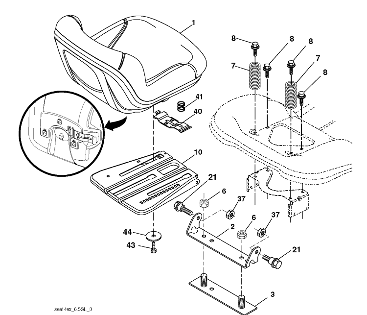 Seat Diagram and Parts List for YTH2348-240443 2012-11 Husqvarna Lawn Tractor