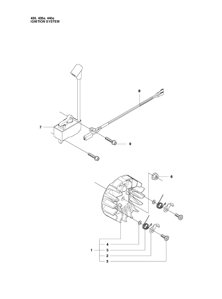 Ignition System Diagram and Parts List for 435 20102300001-20111800000 Husqvarna Chainsaw