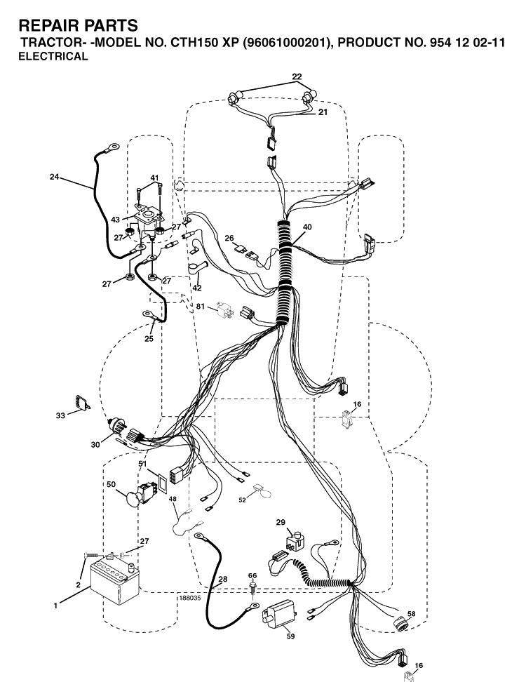 Electrical Diagram and Parts List for CTH150XP (96061000201)(2005-04) Husqvarna Lawn Tractor