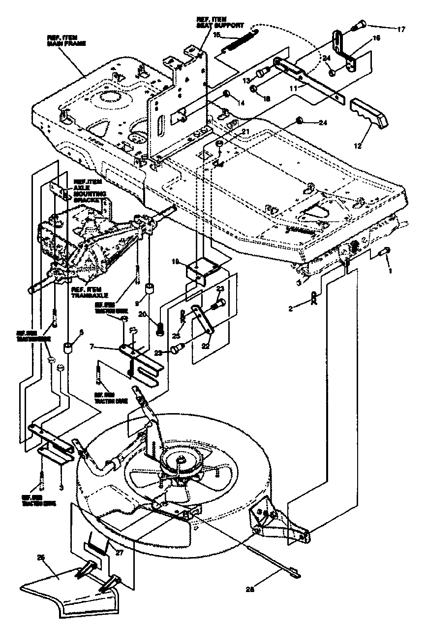 Mower Suspension Assembly Diagram and Parts List for R800 1993-04 Husqvarna Lawn Tractor