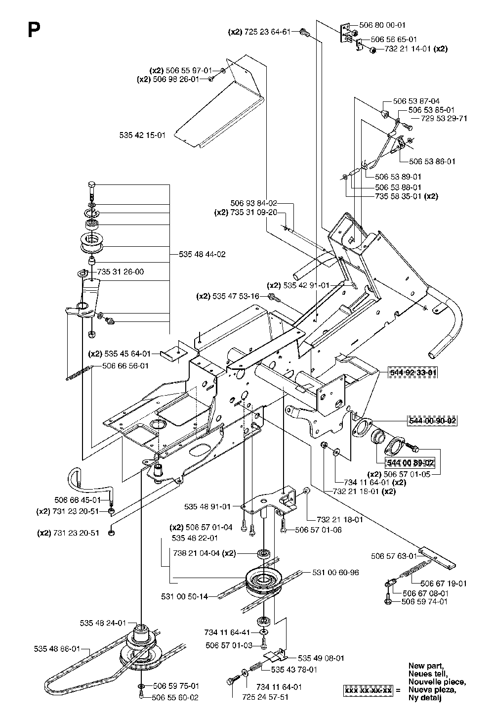 Chassis / Frame Diagram and Parts List for RIDERPRO18AWD (965095001)(2007-03) Husqvarna Lawn Tractor