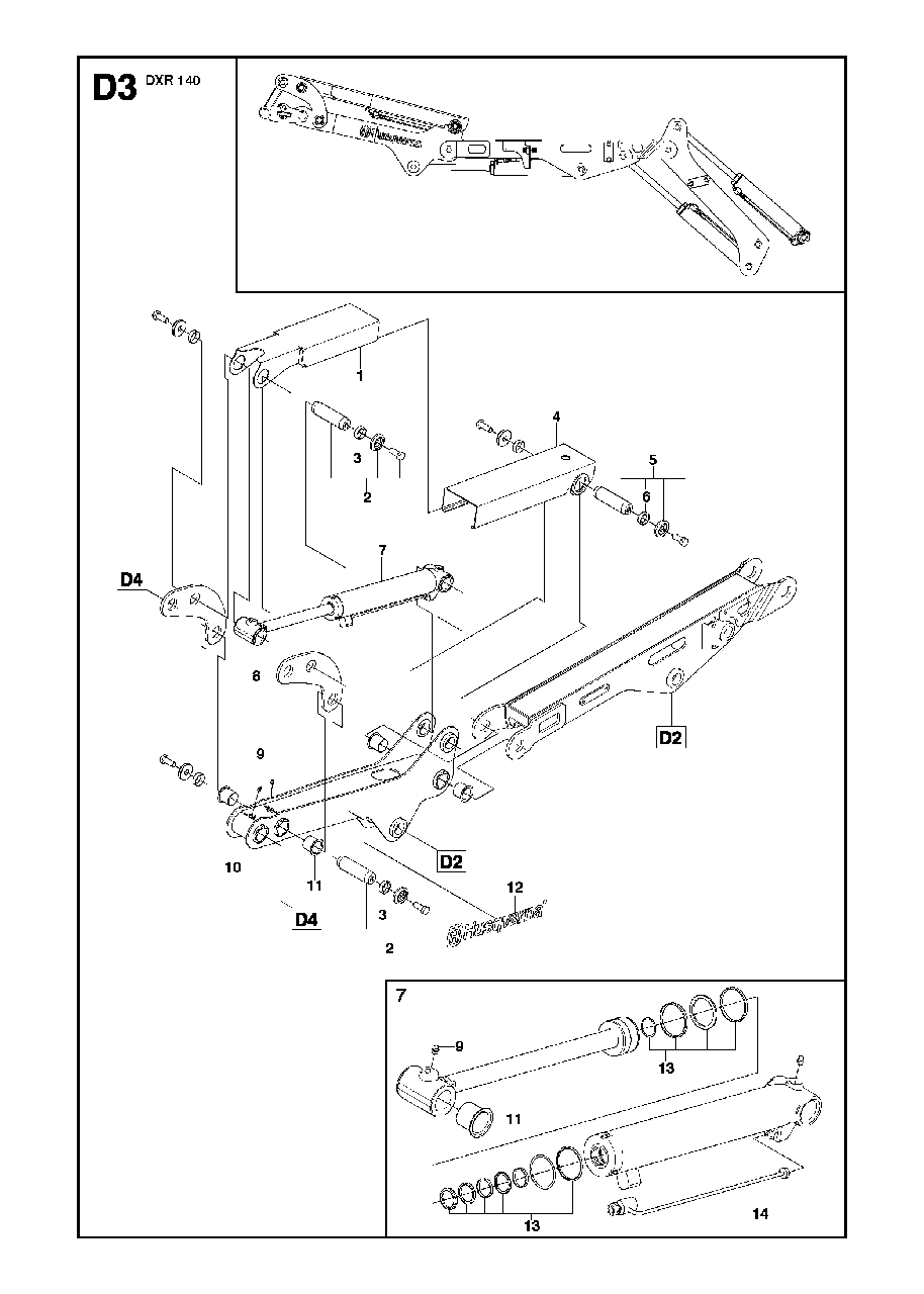 Arm Three Diagram and Parts List for DXR140 (1 & Above)(2013-08) Husqvarna Demolition Hammer
