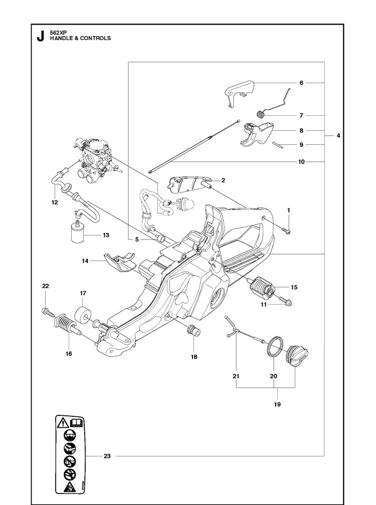Handle Controls Diagram and Parts List for 562XP 2013-01 Husqvarna Chainsaw