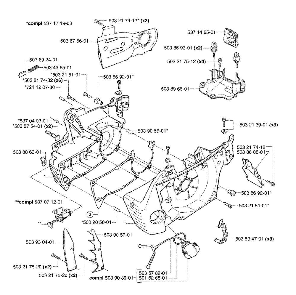 Crankcase Diagram and Parts List for 353EPA 2002-09 Husqvarna Chainsaw