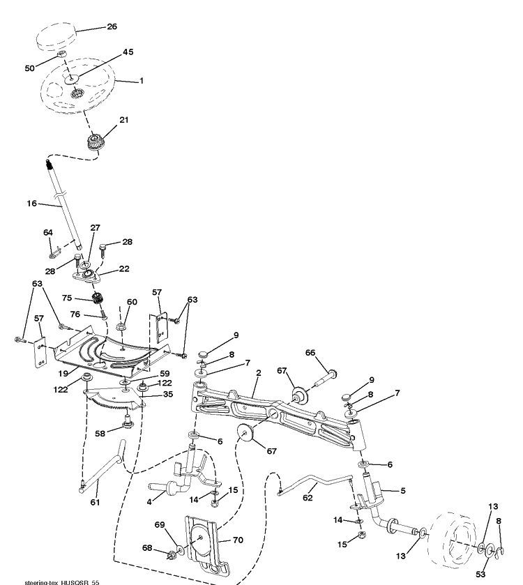 Steering Diagram and Parts List for YTH18K42 (96043025100)(2017-09) Husqvarna Lawn Tractor