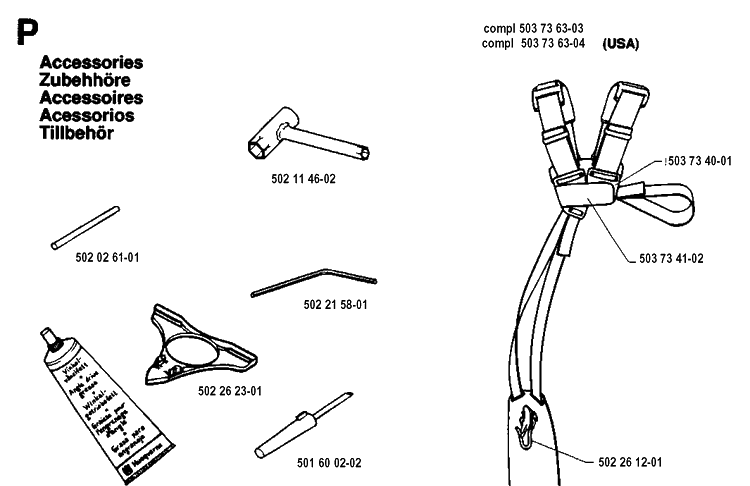 Accessories Diagram and Parts List for 232R 19940600001-19954500000 Husqvarna Brush Cutter
