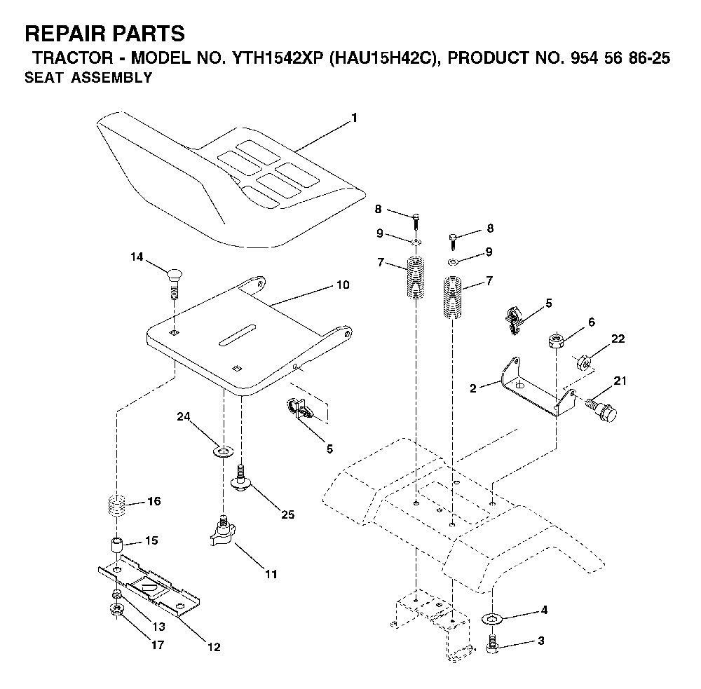 Seat Diagram and Parts List for YTH1542XP (HAU15H42C, 954568625)(2003-01) Husqvarna Lawn Tractor
