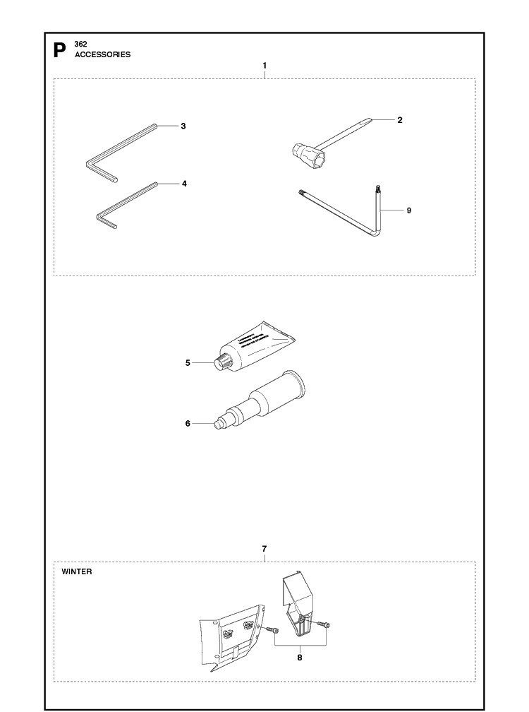 Accessories 5 Diagram and Parts List for 362  Husqvarna Chainsaw
