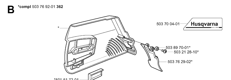 Clutch Cover Diagram and Parts List for 372XP/ (XPG)(20051800001-20070100000) Husqvarna Chainsaw