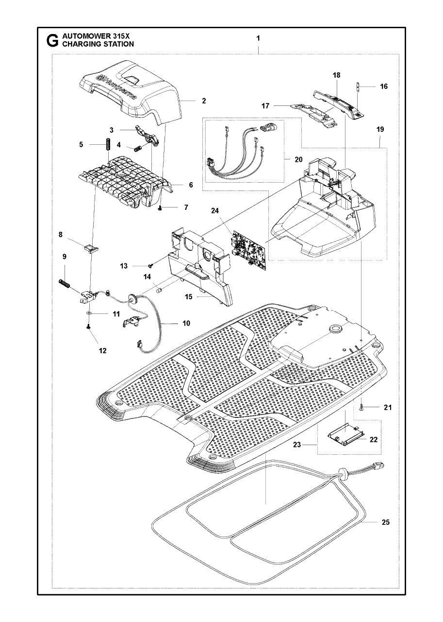 Charging Station Diagram and Parts List for 315X 2018 Husqvarna Lawn Mower
