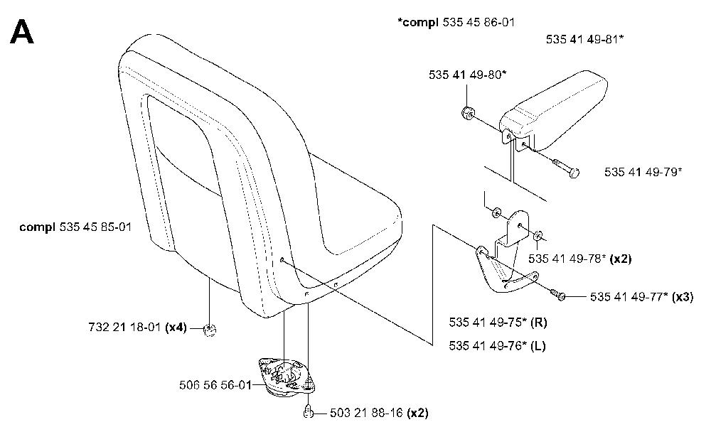 Seat Diagram and Parts List for RIDERPRO18 (953521901)(2004-01) Husqvarna Lawn Tractor