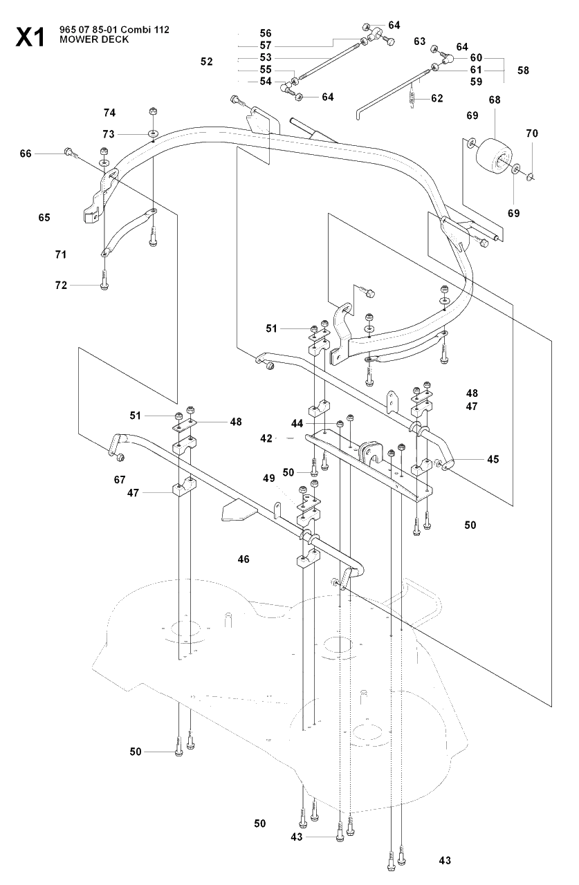 44-Inch/112cm Cutting Deck 3 Diagram and Parts List for R15-V2 (965200701)(2008-01) Husqvarna Lawn Tractor