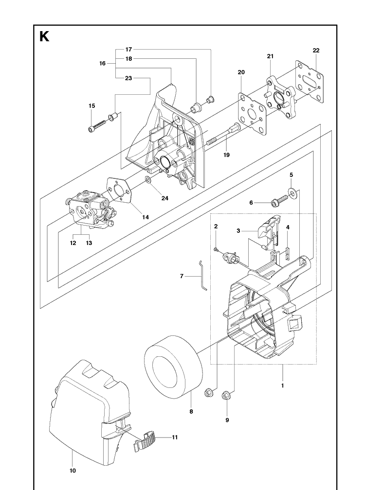 Carburetor And Air Filter Diagram and Parts List for 241R 20093600001-20144900000 Husqvarna Brush Cutter