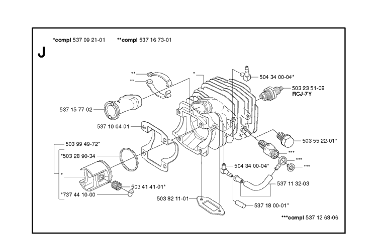 Cylinder Piston Diagram and Parts List for 336 20051000001-20063600000 Husqvarna Chainsaw