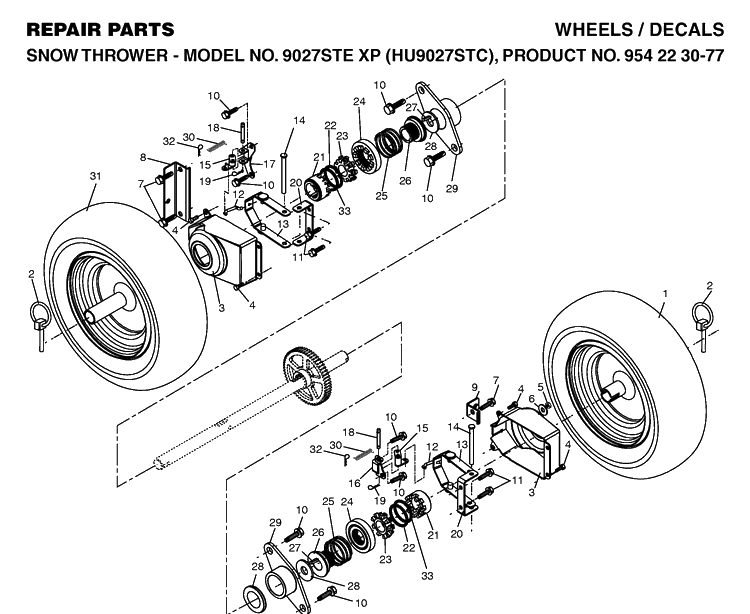 Wheels And Tires Diagram and Parts List for 9027STE (HU9027STC)(2004-07) Husqvarna Snow Blower