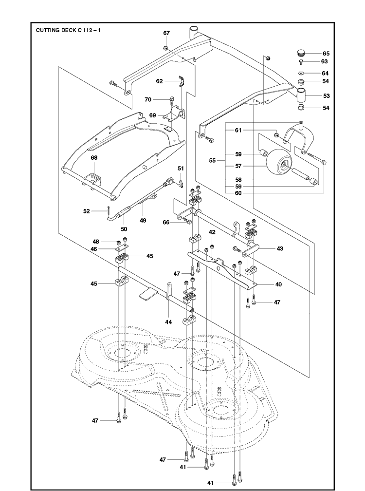 44 Inch/112cm Cutting Deck Diagram and Parts List for R316TS AWD Husqvarna Lawn Mower
