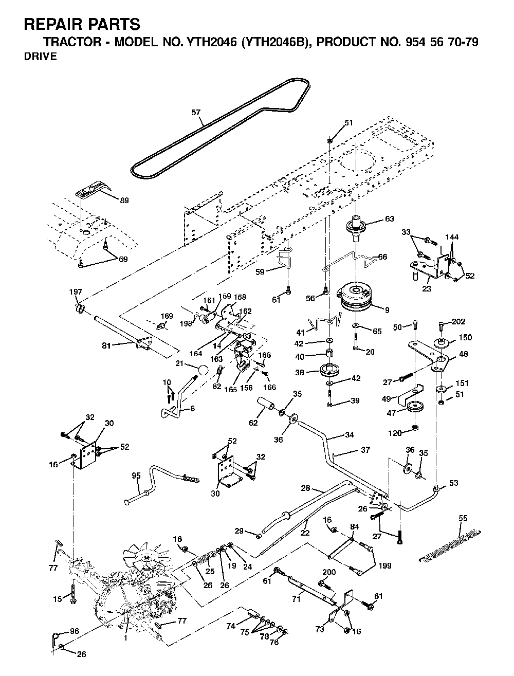 Drive Diagram and Parts List for YTH2046B (954567079)(2001-01) Husqvarna Lawn Tractor