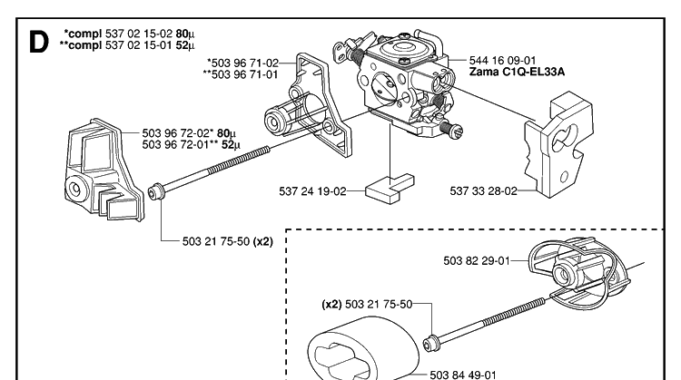 Carburetor And Air Filter Diagram and Parts List for 338XPT 20063600001-Current Husqvarna Chainsaw