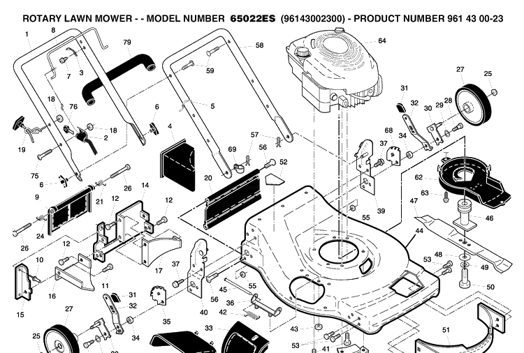 Repair Parts Diagram and Parts List for 65022ES (96143002300)(2007-02) Husqvarna Lawn Mower