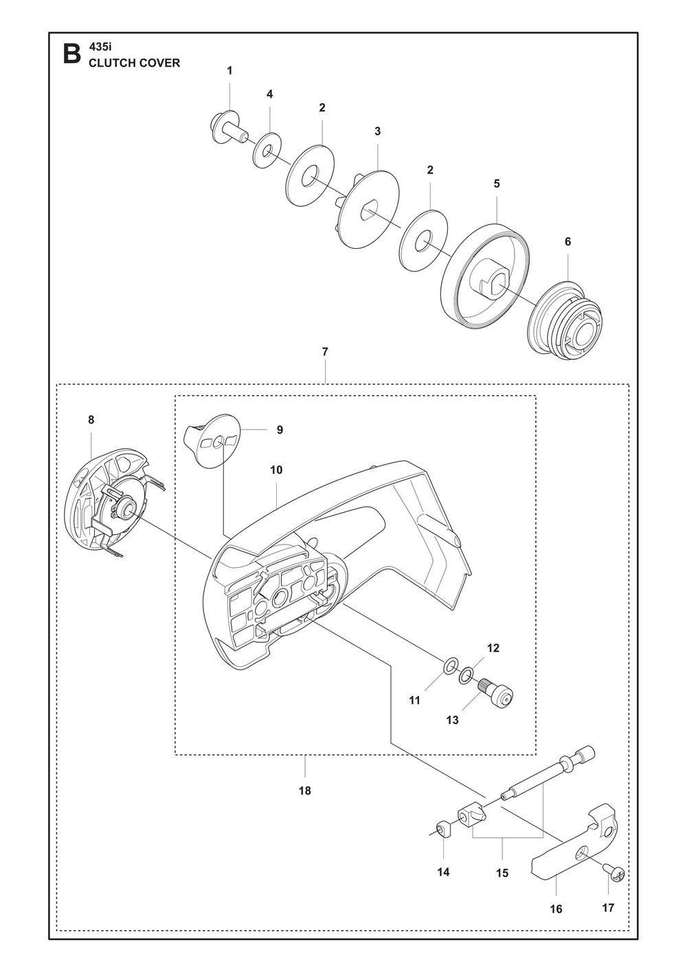 Clutch Cover Diagram and Parts List for 435I  Husqvarna Chainsaw