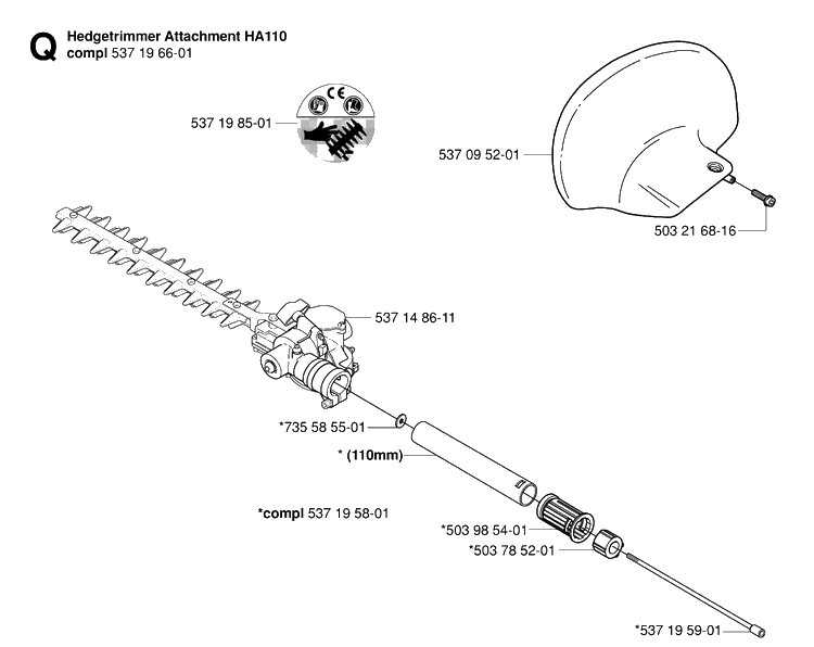 Attachments Diagram and Parts List for 323HE3 20050600001-20053600000 Husqvarna Hedge Trimmer