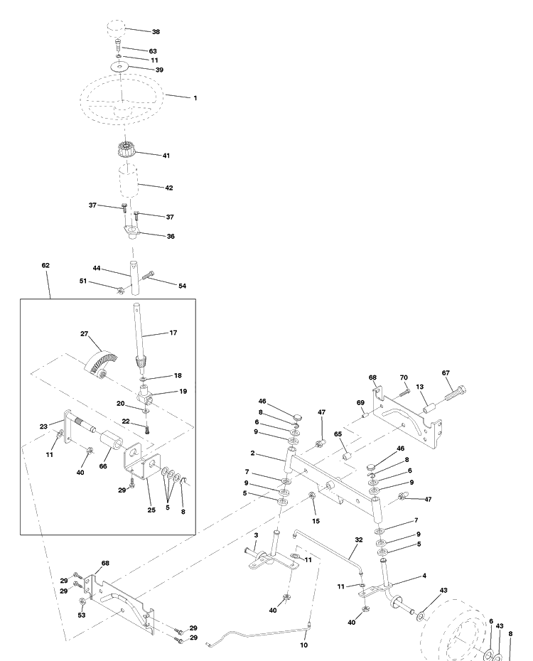 Steering Assembly Diagram and Parts List for LTH130 (954140005B)(1997-12) Husqvarna Lawn Mower