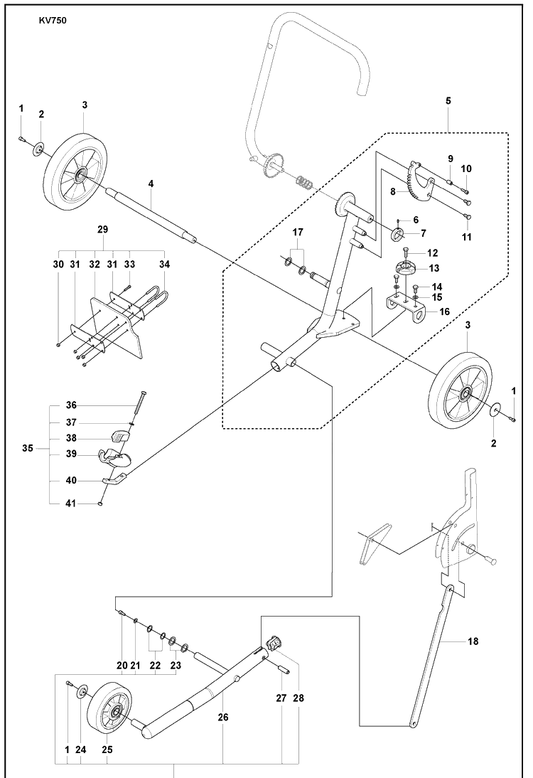 Frame And Wheel And Frame Tube Diagram and Parts List for KV750 2008-04 Husqvarna Lawn Tractor Accessories