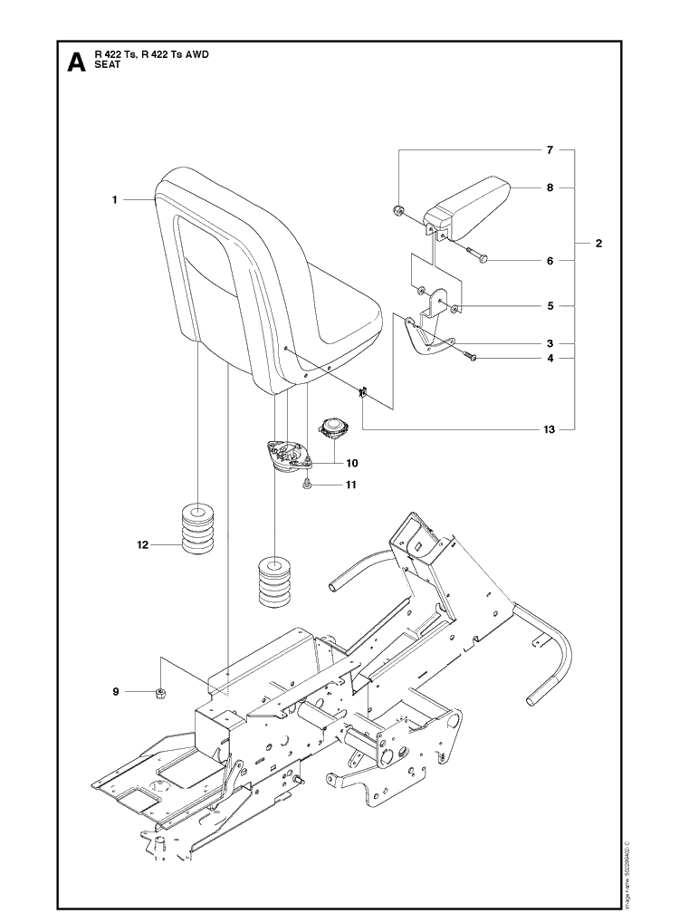 Seat Diagram and Parts List for R422TS AWD Husqvarna Lawn Mower