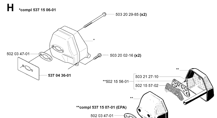 Muffler Diagram and Parts List for 252RX 20011800001-20023100000 Husqvarna Brush Cutter