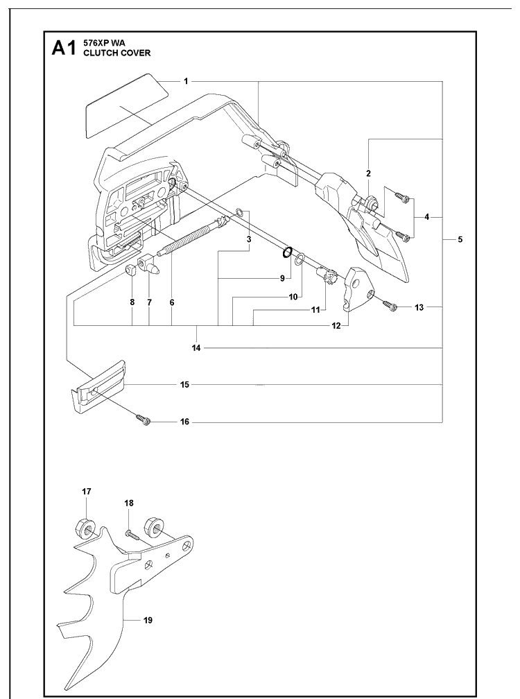 Clutch Cover Diagram and Parts List for 576XP-576XPEPA 20100100001-20110100000 Husqvarna Chainsaw