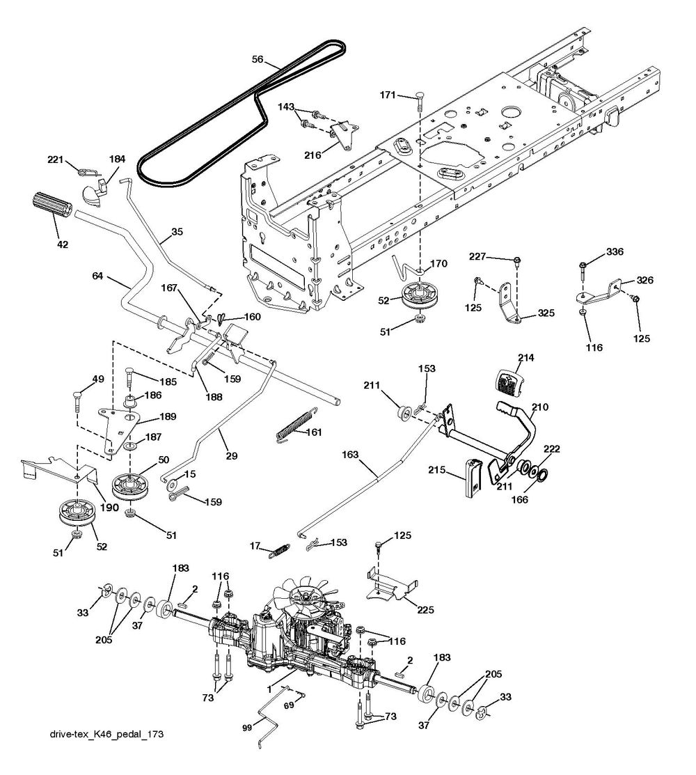 Drive Diagram and Parts List for YTH2042 2020 Husqvarna Lawn Tractor