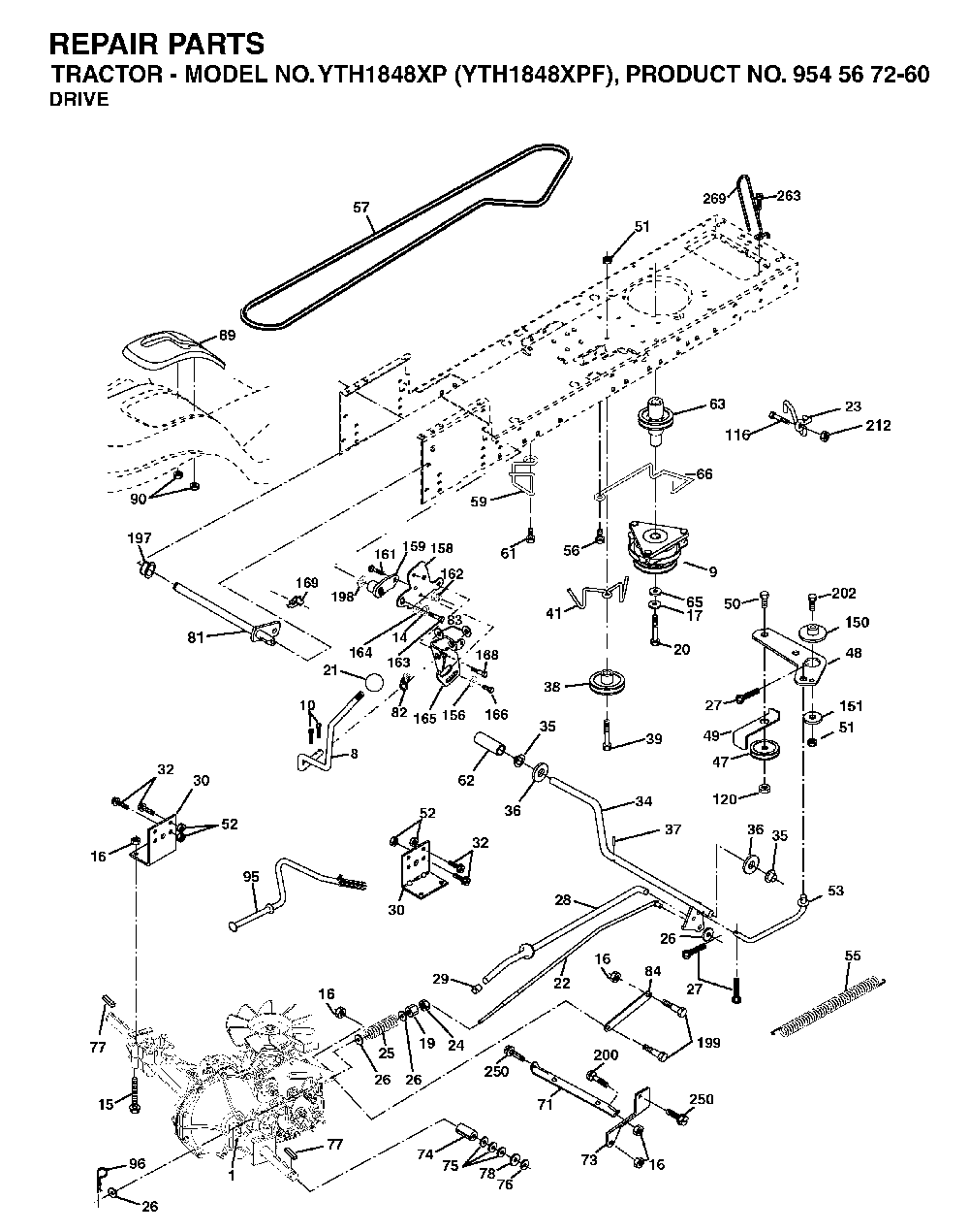 Drive Diagram and Parts List for YTH1848XPF (954567260)(2003-06) Husqvarna Lawn Tractor