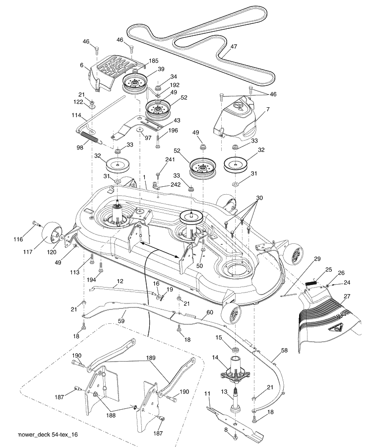 Mower Deck Diagram and Parts List for LGT2554 (96045001500)(2009-01) Husqvarna Lawn Mower