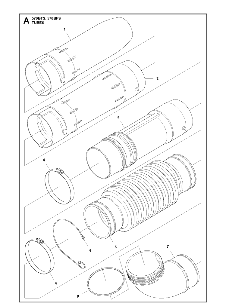Tube Diagram and Parts List for 570BFS 20111800001-Current Husqvarna Leaf Blower / Vacuum
