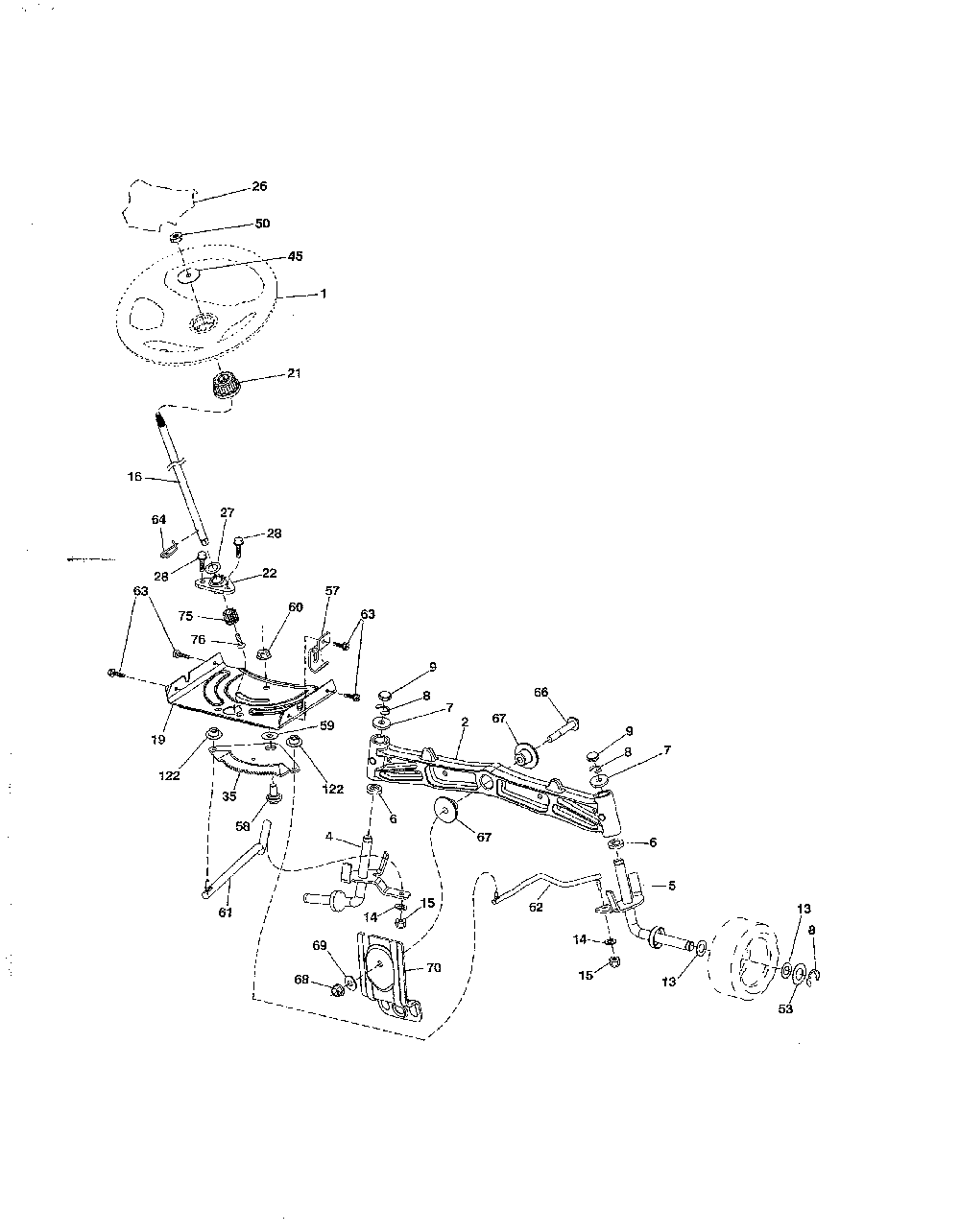 Steering Diagram and Parts List for YTH24V48-96043018200  Husqvarna Lawn Tractor